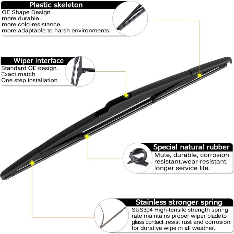 AUTOBOO Rear Wiper Blade arm for Tucson2010-2015,Kia Sportage 2011-2016 -Premium All-Season Original Equipment Replacement 12" (Pack of 2) - Image 4